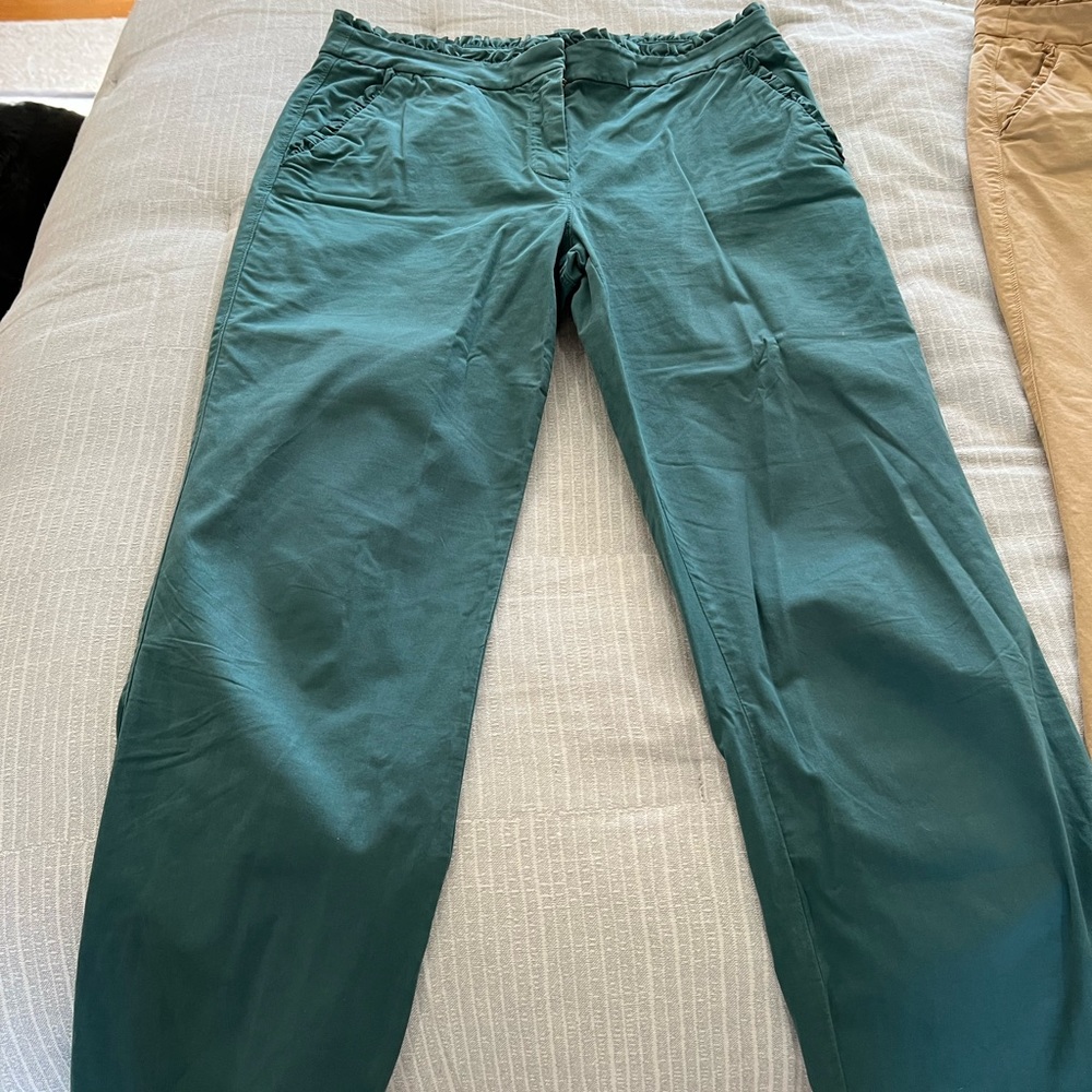 J Crew Cropped Chino Ruffle Pant Turquoise 6
